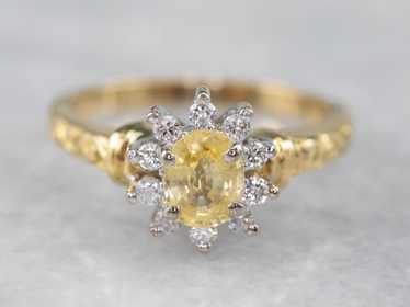 Yellow Sapphire and Diamond Halo Ring - image 1