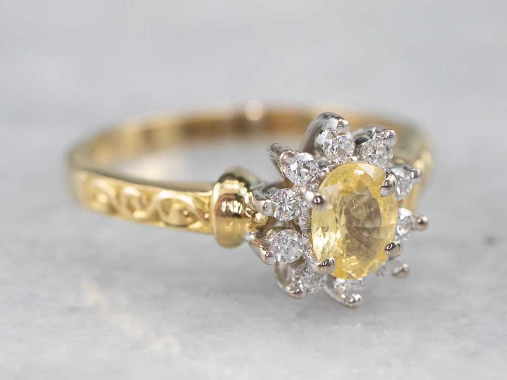 Yellow Sapphire and Diamond Halo Ring - image 2
