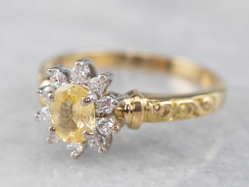 Yellow Sapphire and Diamond Halo Ring - image 3