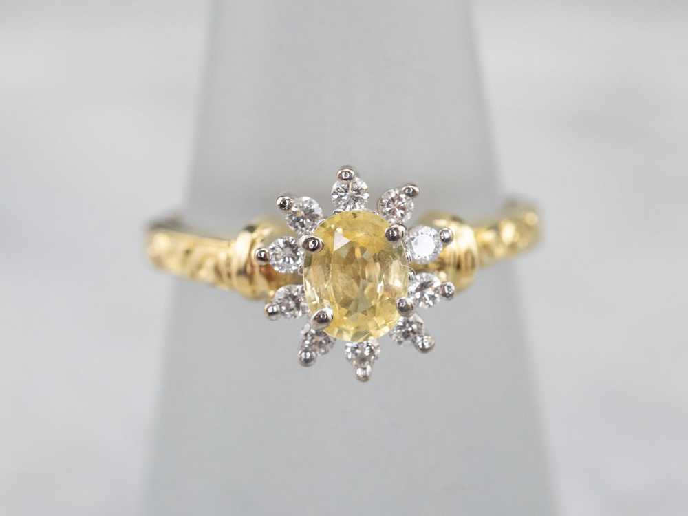 Yellow Sapphire and Diamond Halo Ring - image 7