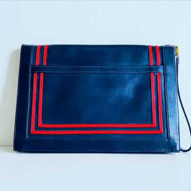 60s Blue & Red Leather Wristlet Clutch Purse by Lo