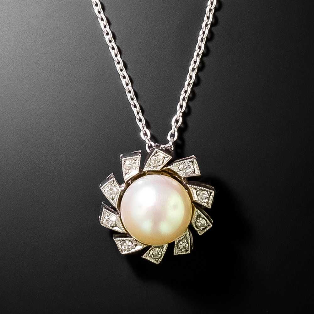 Art Deco Pearl and Diamond Petite Pinwheel Pendant - image 1