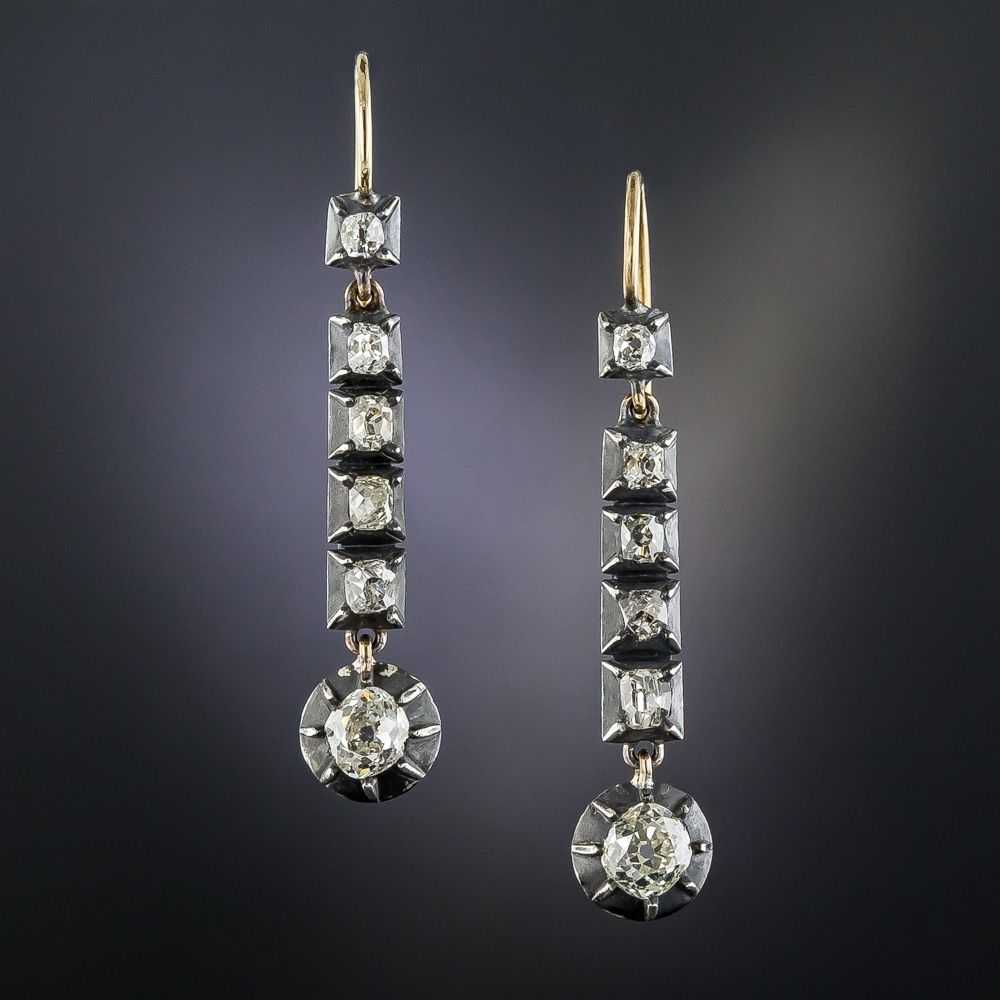 Georgian Long Diamond Drop Earrings - image 1