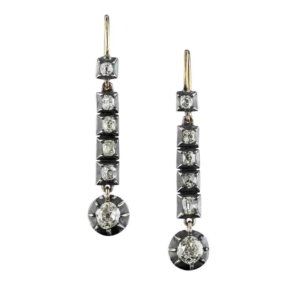 Georgian Long Diamond Drop Earrings - image 3