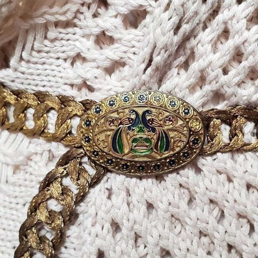 Vintage Gold Greek Peacock Woven Rope Peacock Inl… - image 3