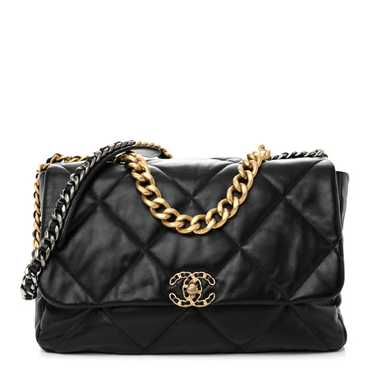 CHANEL Lambskin Quilted Maxi Chanel 19 Flap Black - image 1