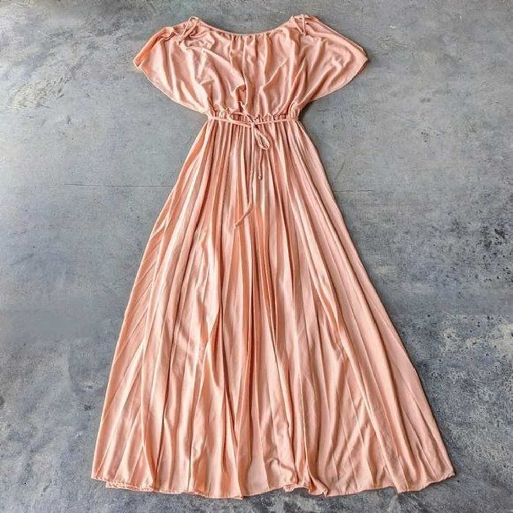 Vintage 1970s Peach Orange Flutter Sleeve Blouson… - image 2