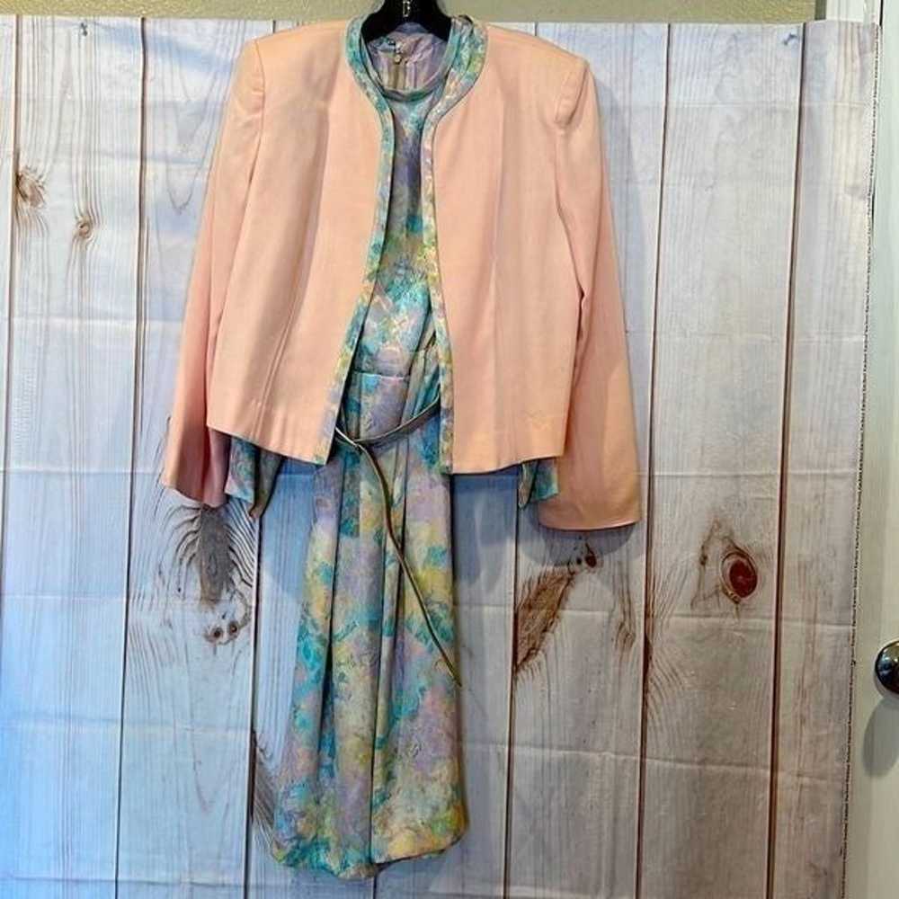 Vintage Lilli Ann 1980’s Pastel Silk dress with j… - image 1