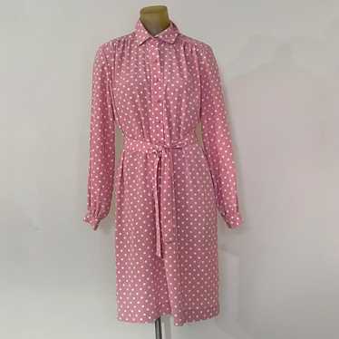 Vintage 80s polkadot pink dress size 14 - image 1