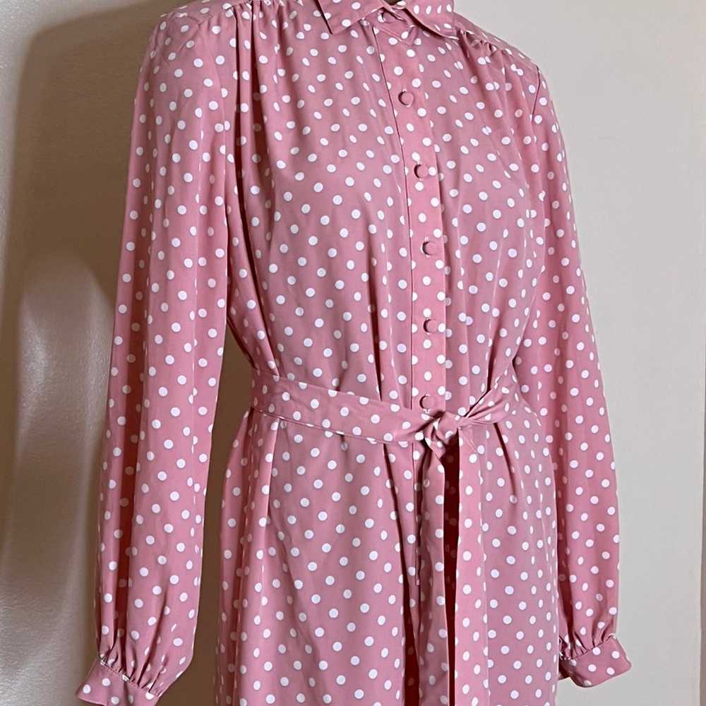 Vintage 80s polkadot pink dress size 14 - image 2