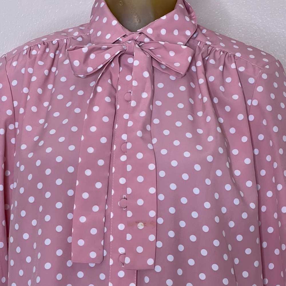 Vintage 80s polkadot pink dress size 14 - image 3