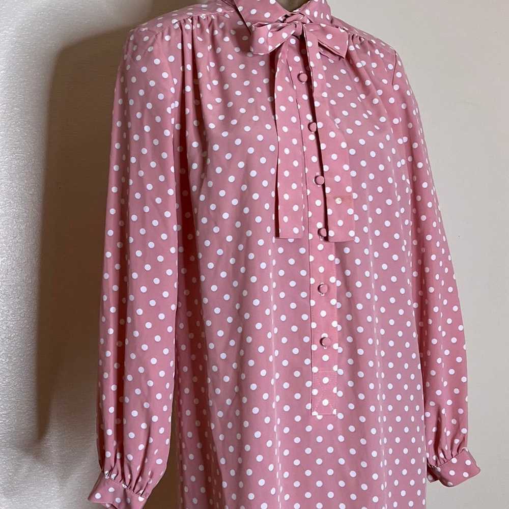 Vintage 80s polkadot pink dress size 14 - image 4