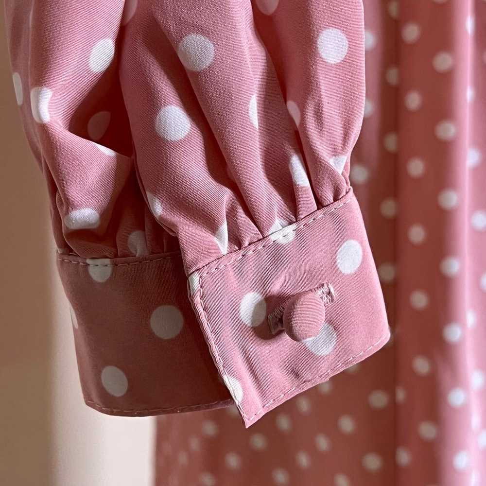 Vintage 80s polkadot pink dress size 14 - image 5