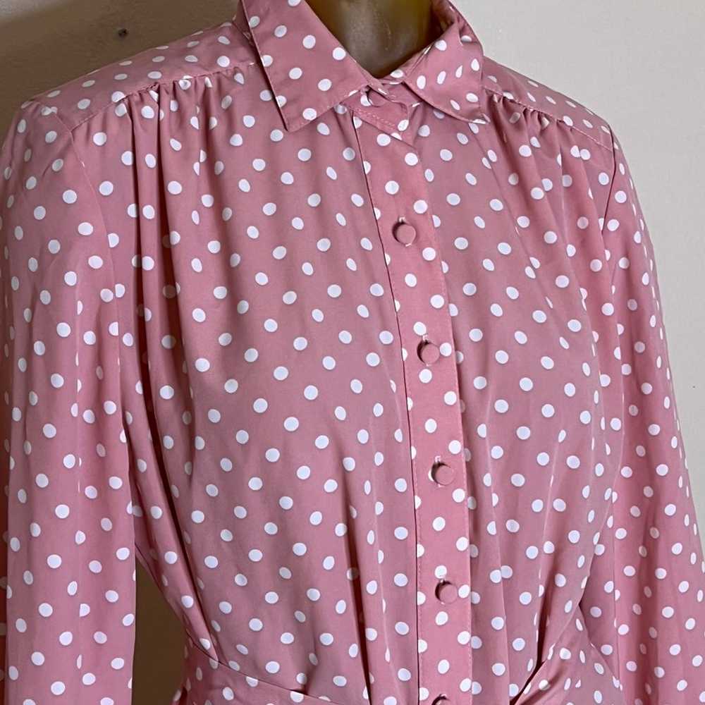 Vintage 80s polkadot pink dress size 14 - image 7