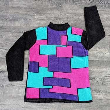 1980s Funky Neon Pink Aqua Purple Block Vintage M… - image 1