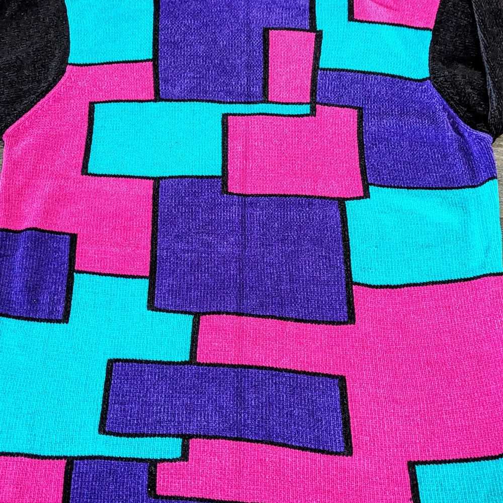 1980s Funky Neon Pink Aqua Purple Block Vintage M… - image 2