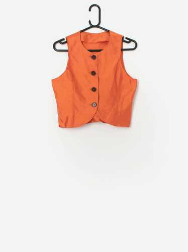 Vintage Y2K bright orange raw silk top – XS