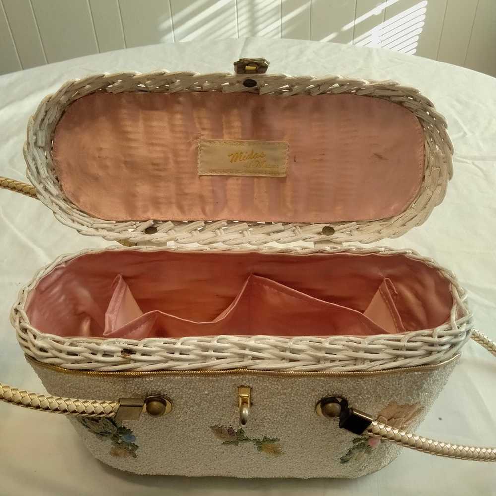 MIDAS OF MIAMI Wicker Box Bag with White Beads Vi… - image 10