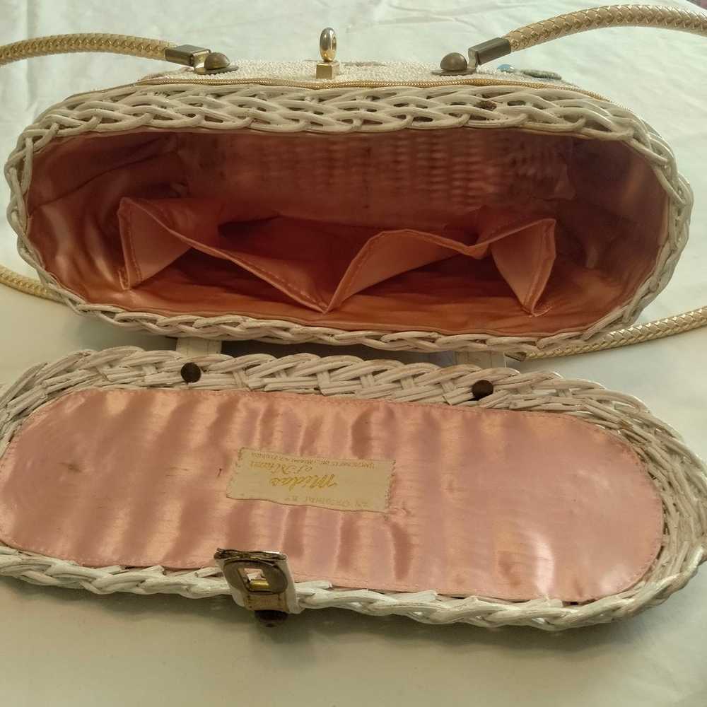 MIDAS OF MIAMI Wicker Box Bag with White Beads Vi… - image 11
