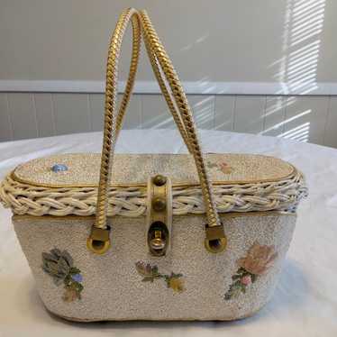 MIDAS OF MIAMI Wicker Box Bag with White Beads Vi… - image 1
