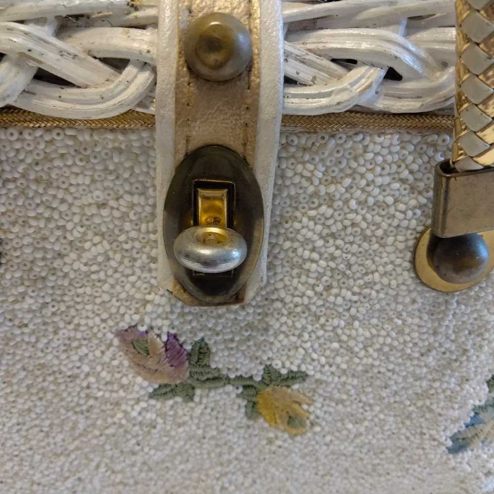 MIDAS OF MIAMI Wicker Box Bag with White Beads Vi… - image 2