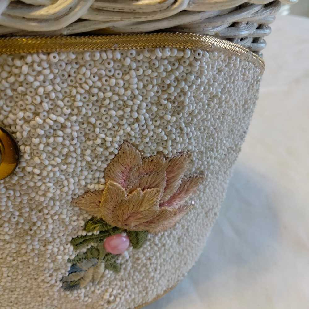 MIDAS OF MIAMI Wicker Box Bag with White Beads Vi… - image 3