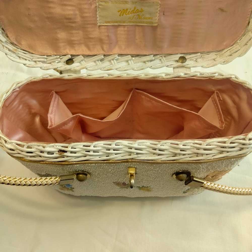 MIDAS OF MIAMI Wicker Box Bag with White Beads Vi… - image 4