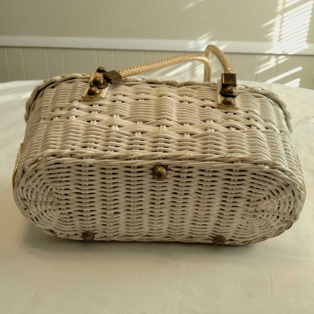 MIDAS OF MIAMI Wicker Box Bag with White Beads Vi… - image 6