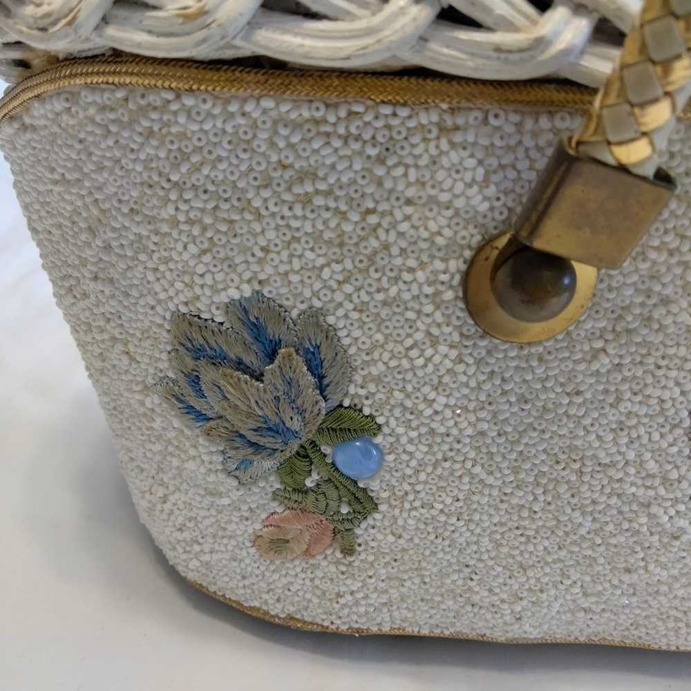 MIDAS OF MIAMI Wicker Box Bag with White Beads Vi… - image 7