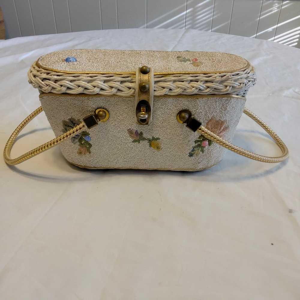 MIDAS OF MIAMI Wicker Box Bag with White Beads Vi… - image 8