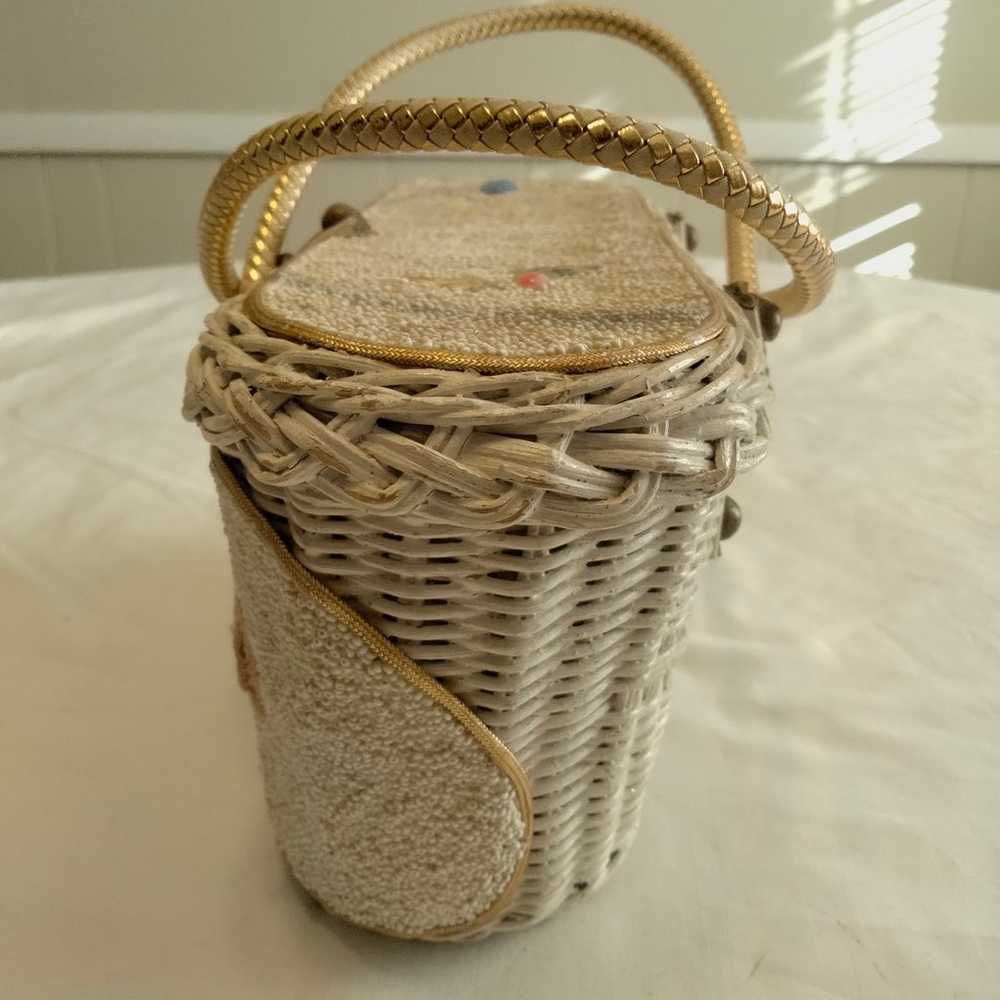 MIDAS OF MIAMI Wicker Box Bag with White Beads Vi… - image 9