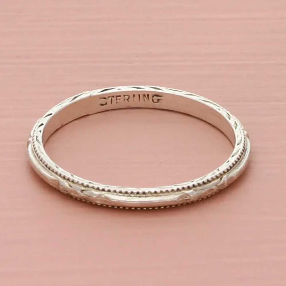Sterling Silver Vintage Floral Sweetheart Band Ri… - image 4