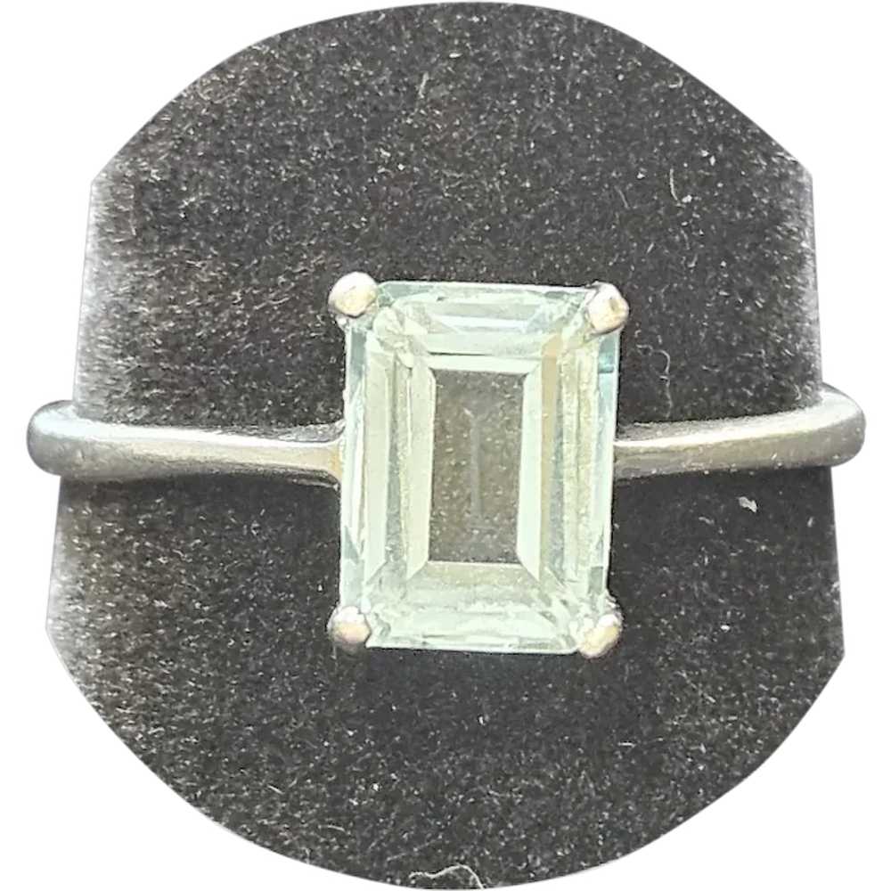 Platinum Emerald Cut Aquamarine Ring - image 1