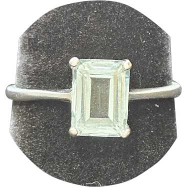 Platinum Emerald Cut Aquamarine Ring - image 1