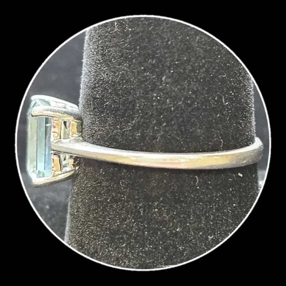Platinum Emerald Cut Aquamarine Ring - image 7