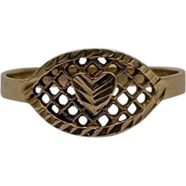 14k Gold Heart Quilted Pattern Ring. 14k Solid Gol