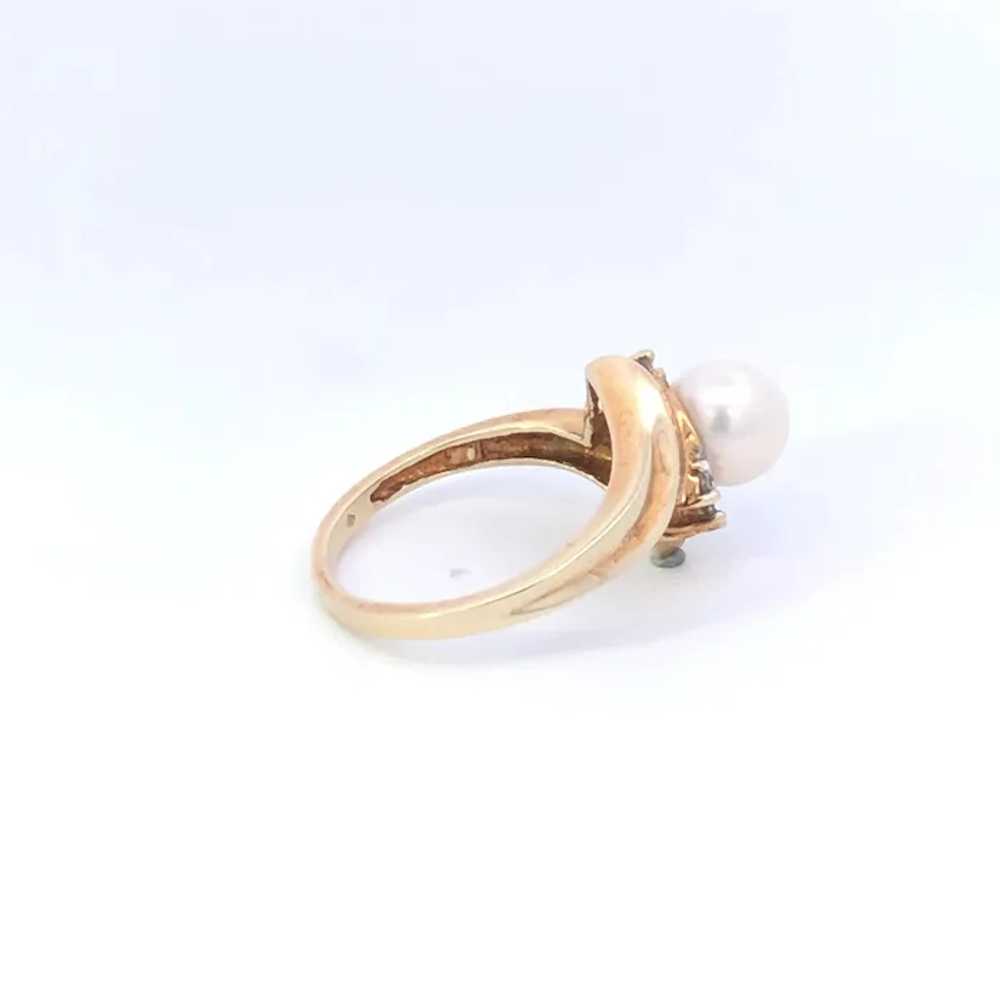 10K Vintage 7.3mm Pearl Diamond Bypass Ring Size … - image 4