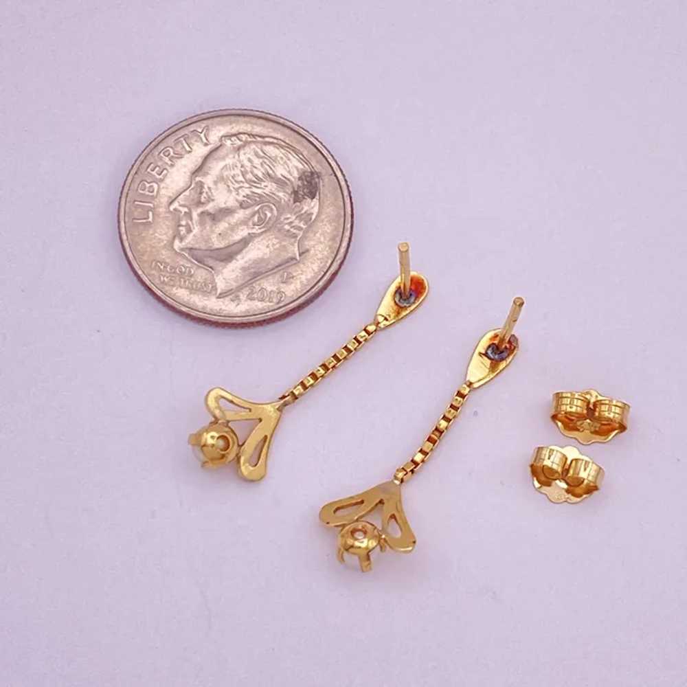 Petite Vintage Dangle Earrings 14K Gold and Cultu… - image 5