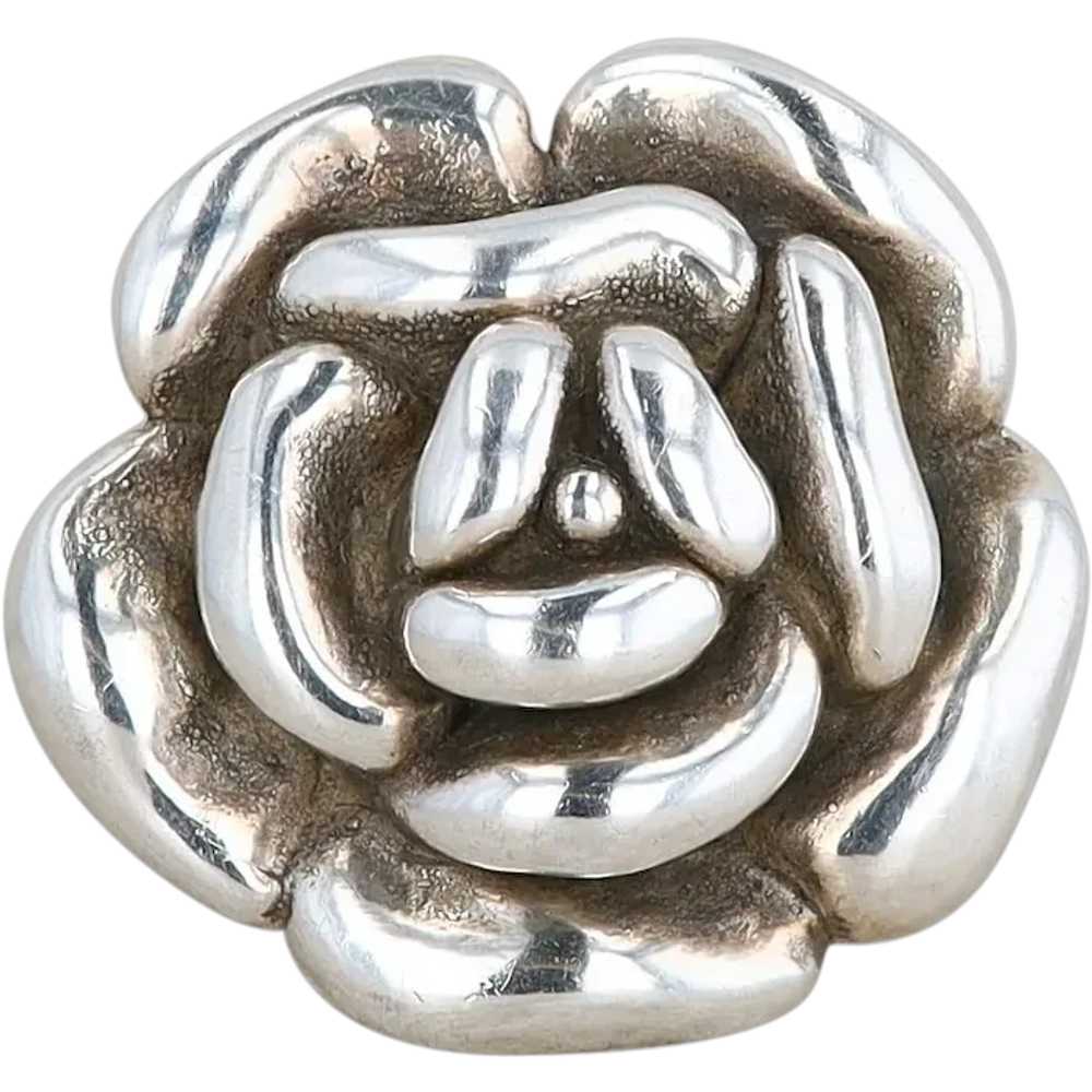 Sterling Silver Rose Flower Fashion Ring - image 1