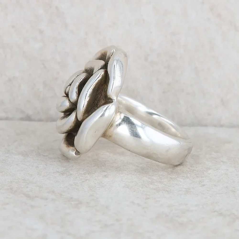 Sterling Silver Rose Flower Fashion Ring - image 2