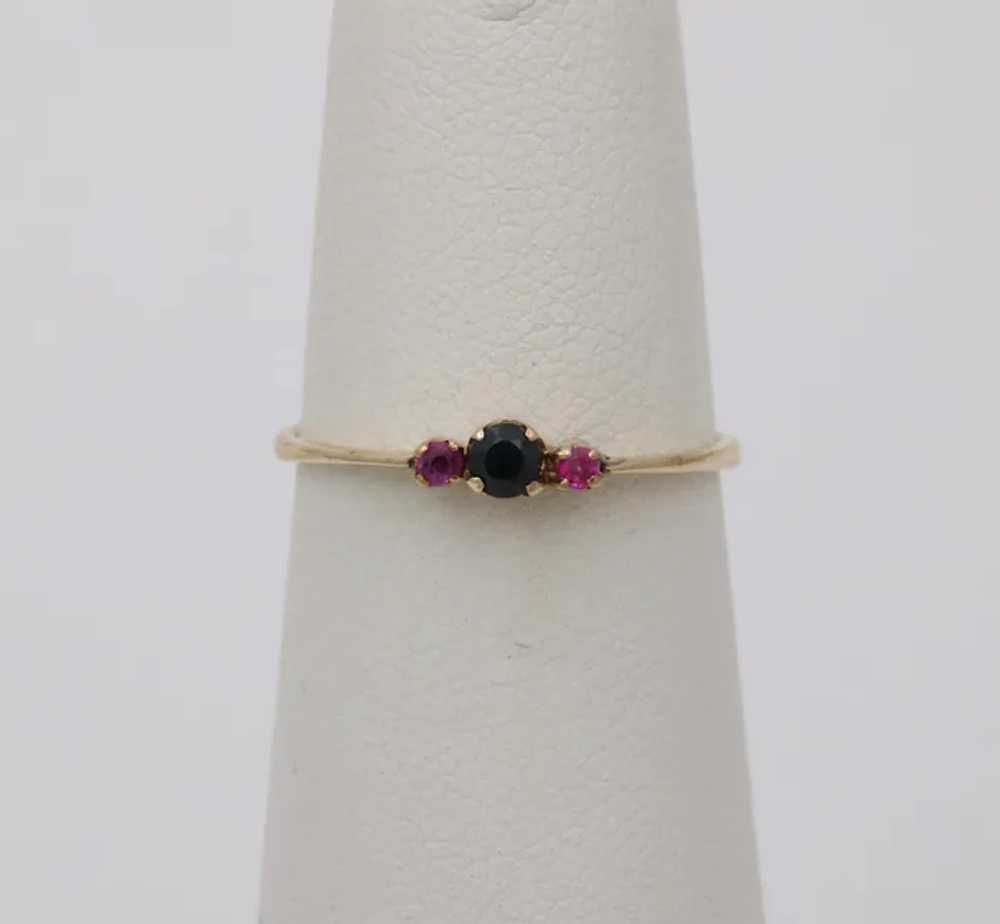 Vintage Blue Sapphire Ruby 14K Yellow Gold Ring - image 4