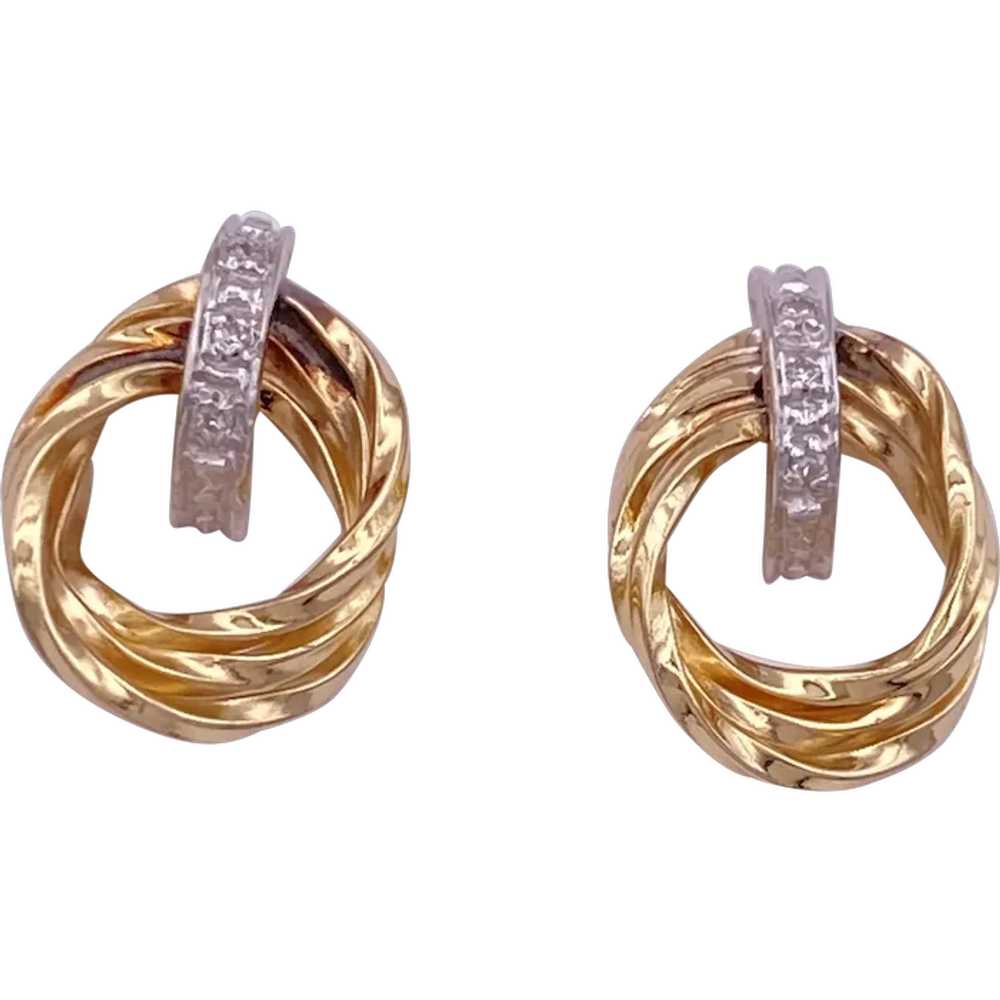 Petite Door-Knocker Earrings 14K Two Tone Gold Di… - image 1