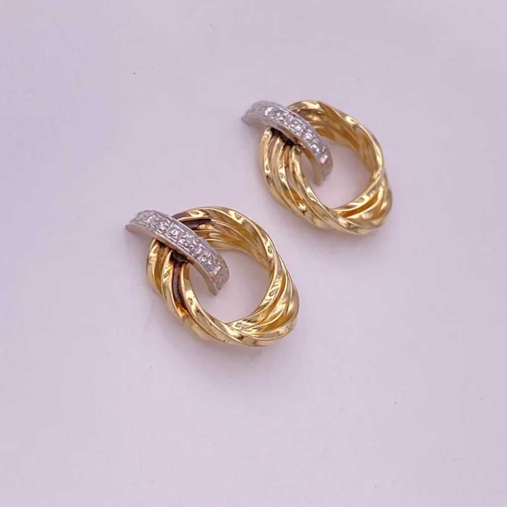 Petite Door-Knocker Earrings 14K Two Tone Gold Di… - image 2