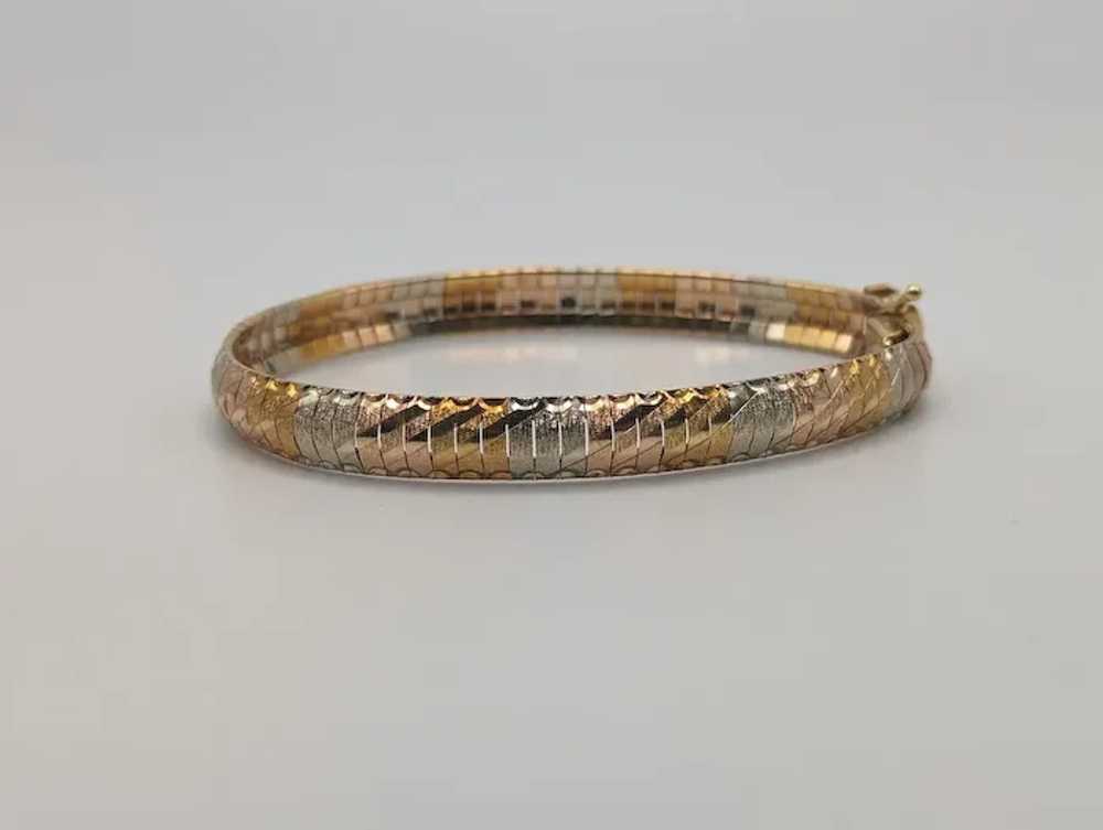 Italy 18K Heavy Tri Color Gold 7.3 mm Etched Line… - image 2