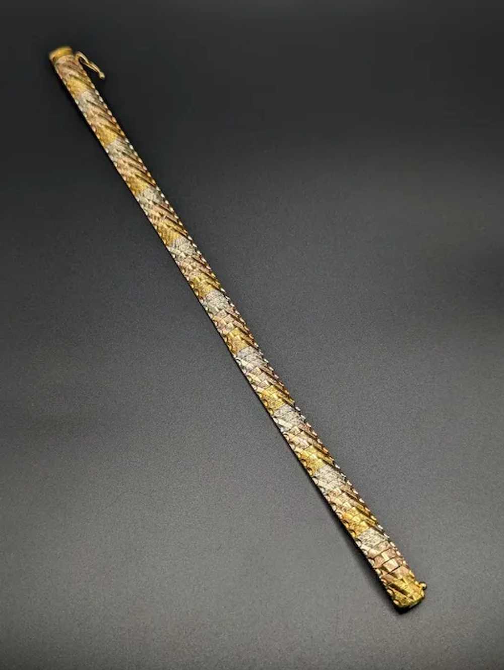 Italy 18K Heavy Tri Color Gold 7.3 mm Etched Line… - image 3