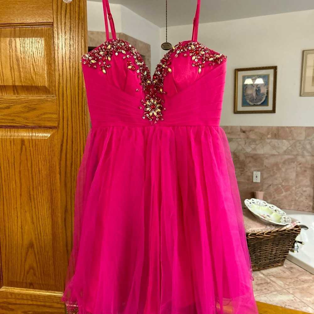 Hot pink formal dress with pink gems and rhinesto… - image 1