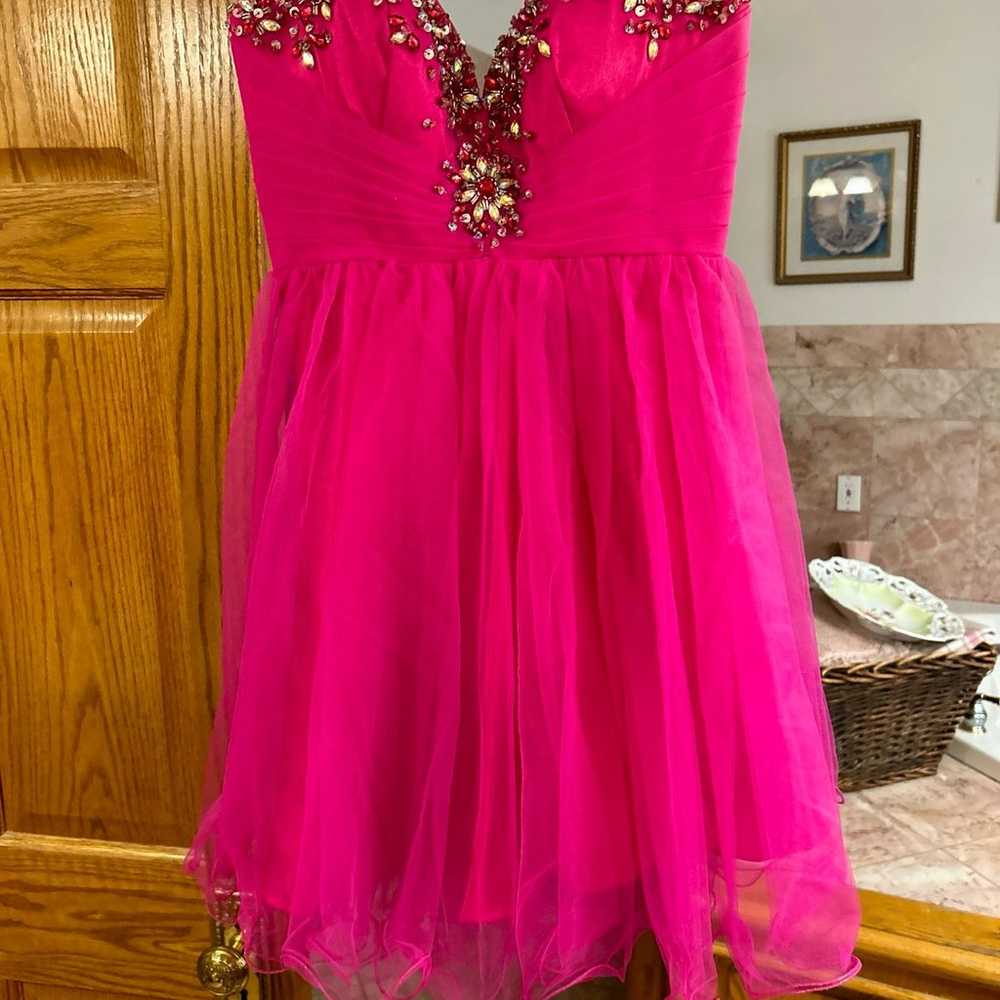 Hot pink formal dress with pink gems and rhinesto… - image 3