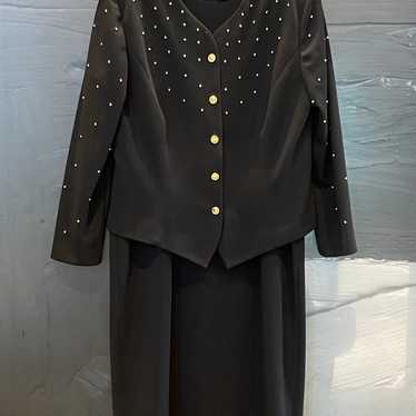 VTG Leslie Fay Sleeveless Black Dress w/Jacket Go… - image 1