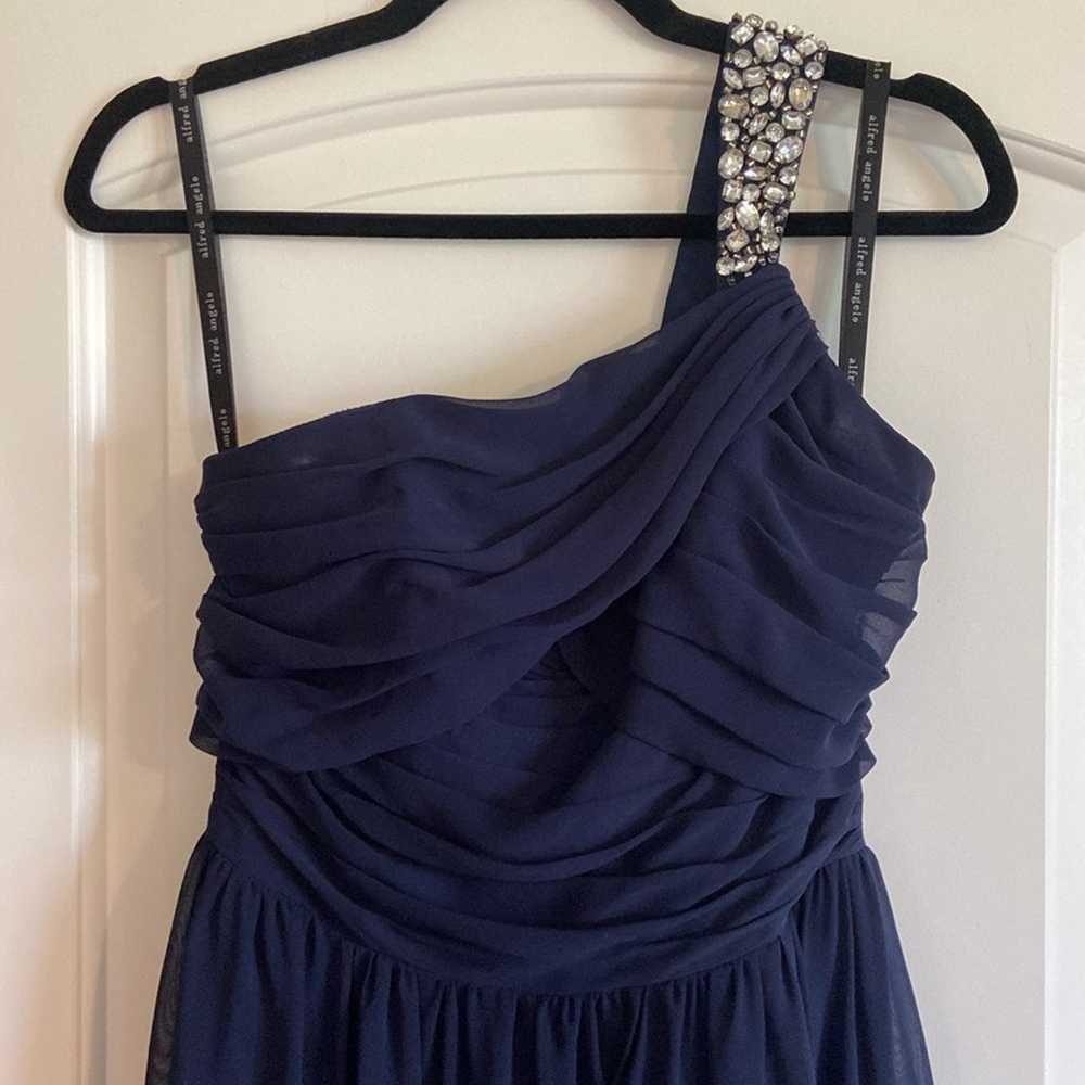 Alfred Angelo One- Shoulder Chiffon Dress Navy - image 4