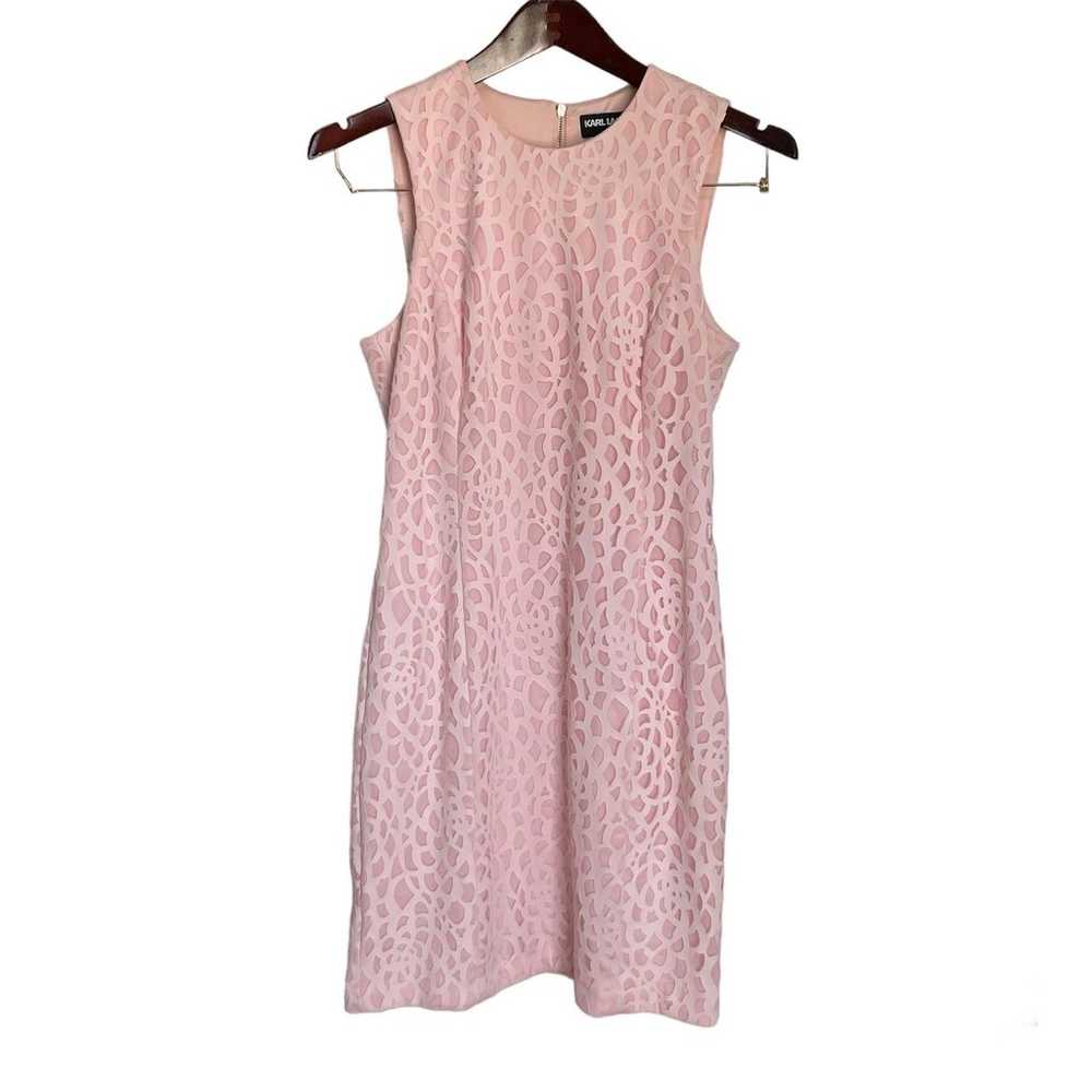 Karl Lagerfeld Paris Pink Lace Sheath Mini Dress … - image 1